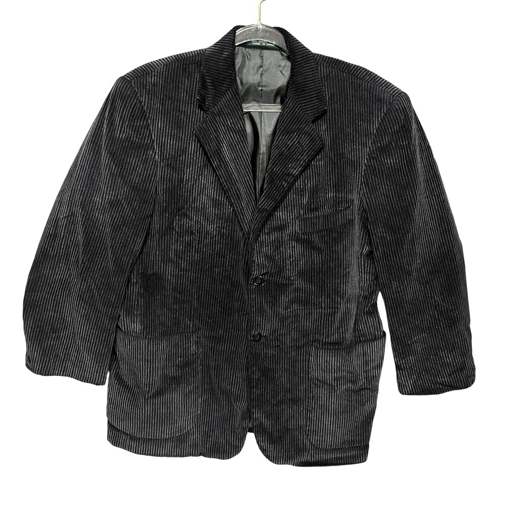 VTG Scandia Woods Mens Wide Wale Velvet Corduroy Blazer Sport Coat Black 40R